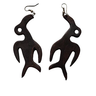 Aros largos colgantes de cuero pájaro. Largo 8cm