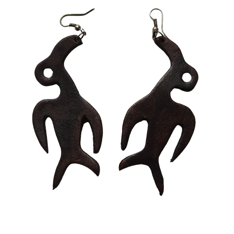 Aros largos colgantes de cuero pájaro. Largo 8cm 1