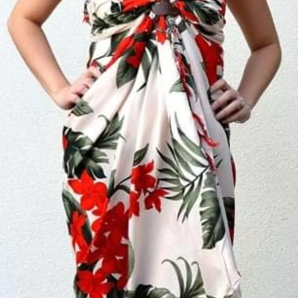 Pareo Hawaii Color Crema Con Tipanie roja 2