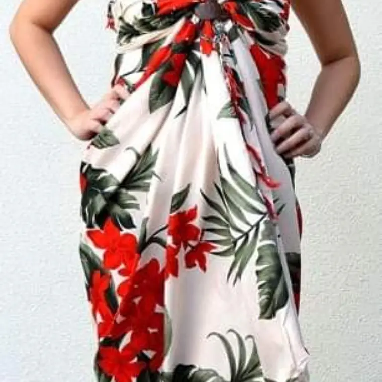 Pareo Hawaii Color Crema Con Tipanie roja 2