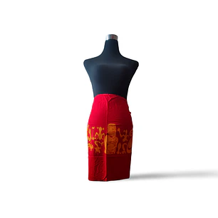 Pareo Corto Napohe rojo Con Moai y Rongo Rongo naranjo