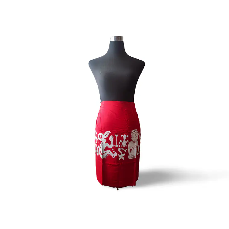 Pareo Corto Napohe rojo Con Moai y Rongo Rongo blanco 2