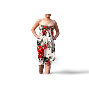 Pareo Hawaii Color Crema Con Tipanie roja