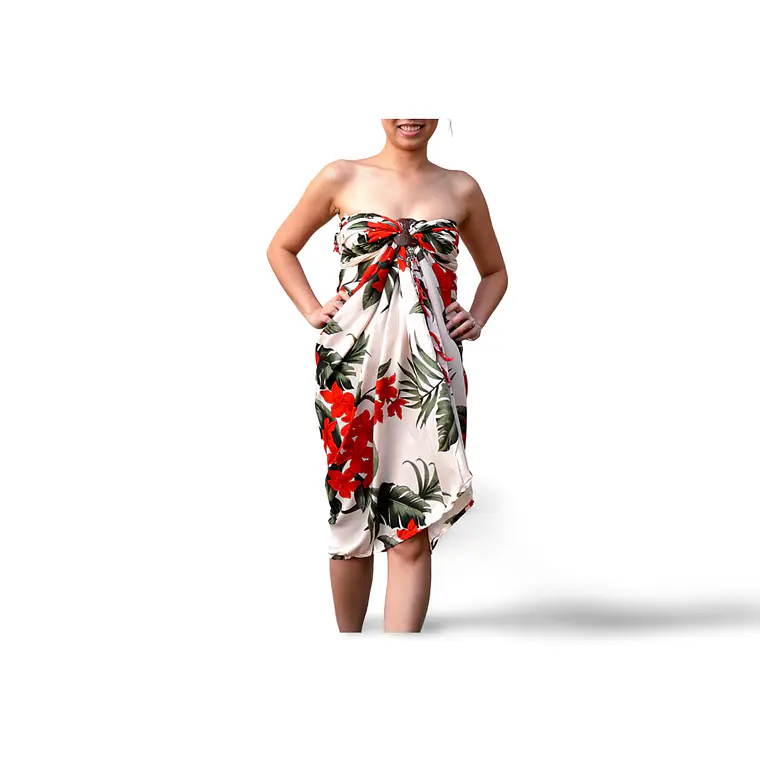 Pareo Hawaii Color Crema Con Tipanie roja 1