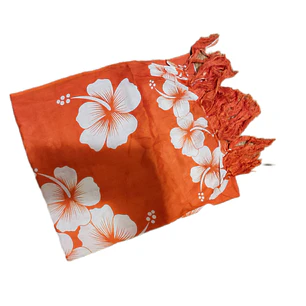 Pareo 2da seleccion naranjo 3 Hibisco blanco 1,10x150mts