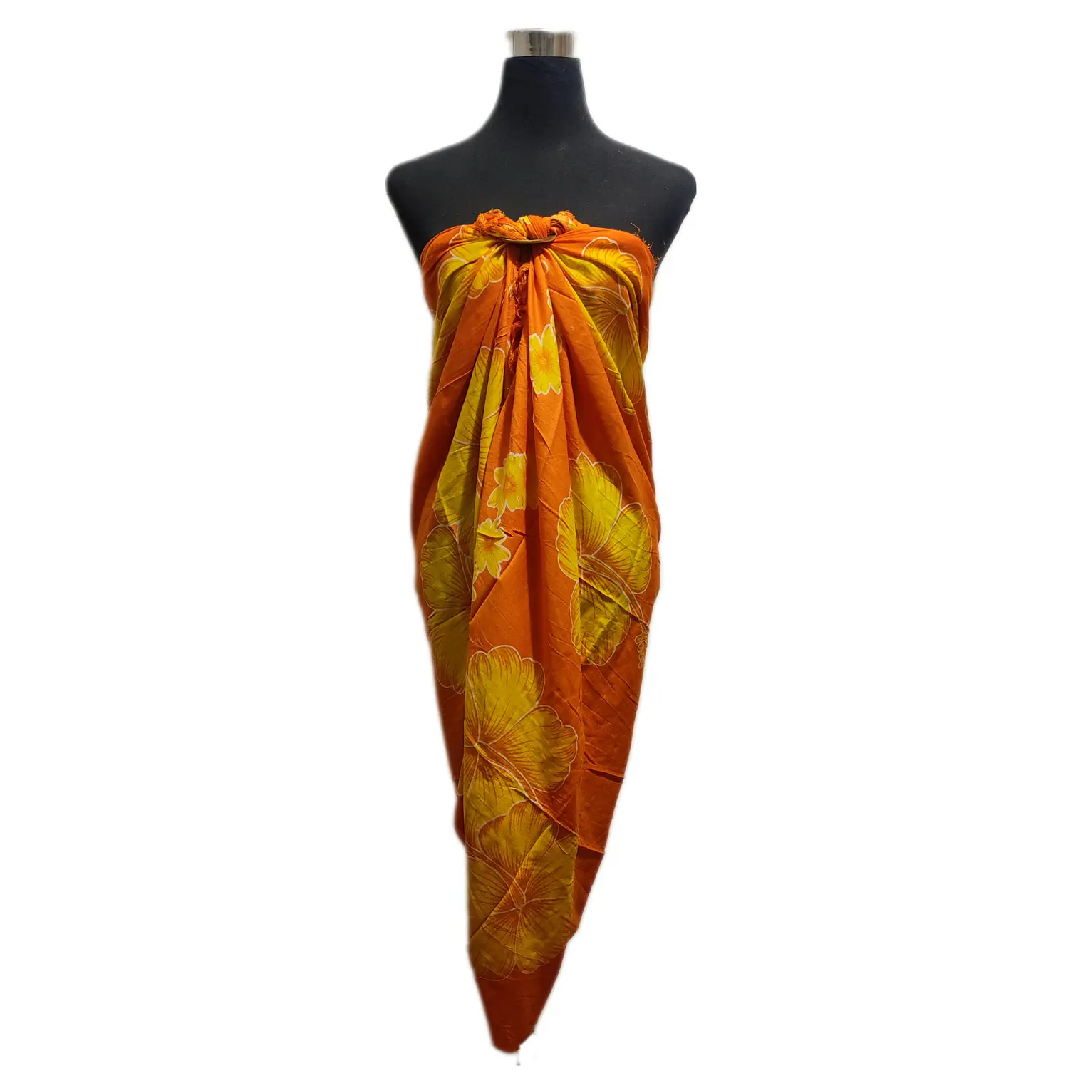 Pareo 2da seleccion Naranjo con hibisco amarillo 1,10x150mts 1