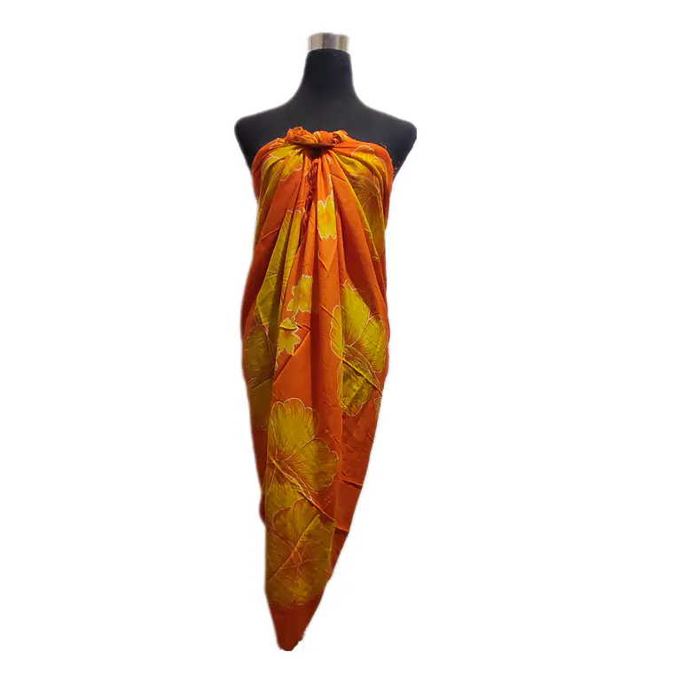 Pareo 2da seleccion Naranjo con hibisco amarillo 1,10x150mts 3