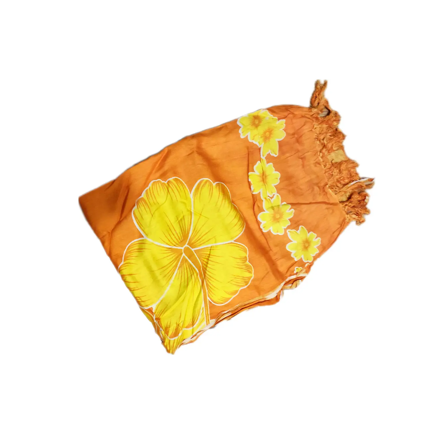 Pareo 2da seleccion Naranjo con hibisco amarillo 1,10x150mts 4