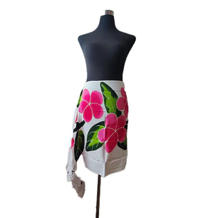 Pareo Corto blanco/ tipanie fucsia Napohe 1,75X0,6MTS