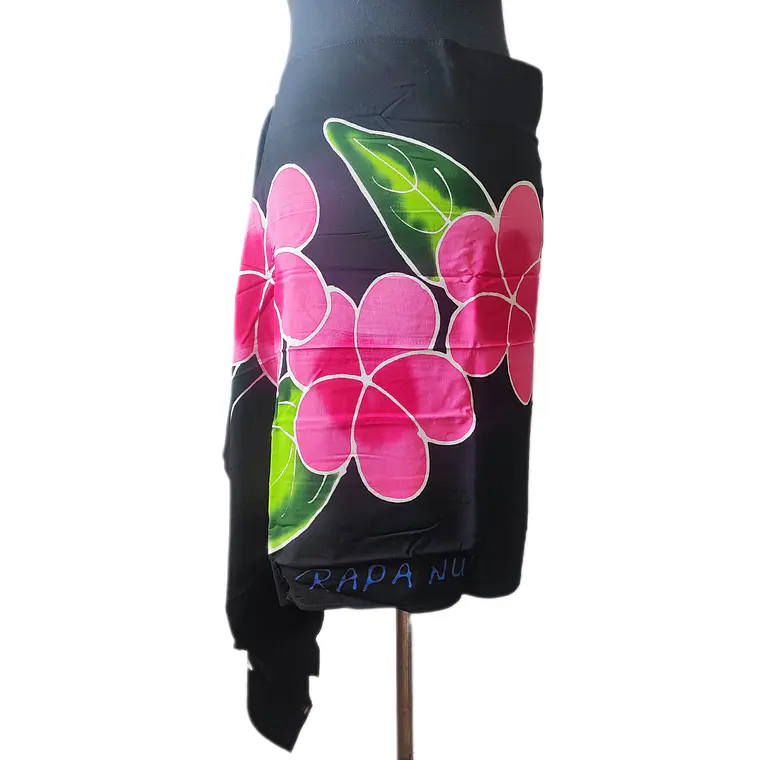 Pareo Corto negro/ tipanie fucsia Napohe 1,75X0,6MTS 2