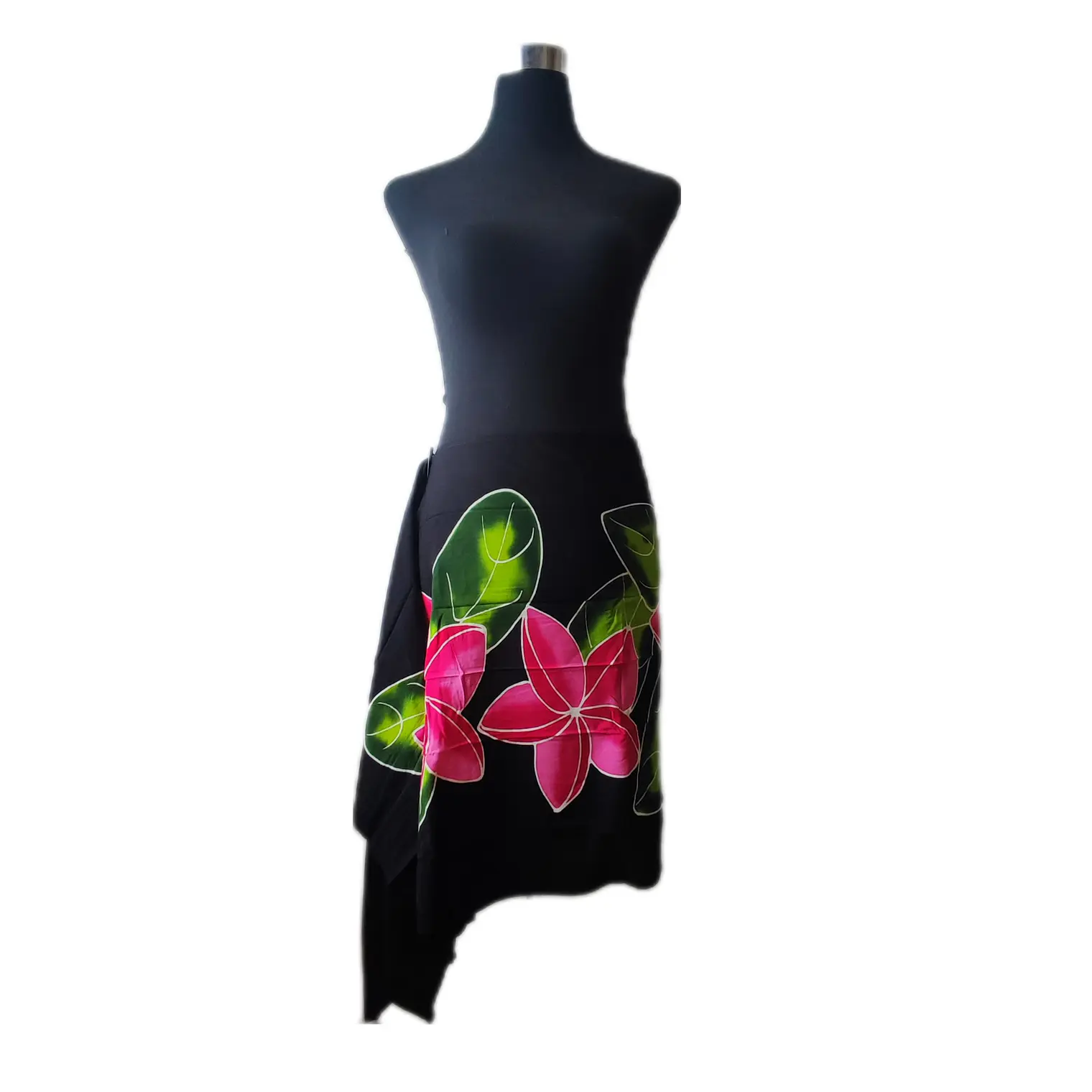 Pareo Corto negro/ tipanie fucsia rojo Napohe 1,75X0,6MTS 1