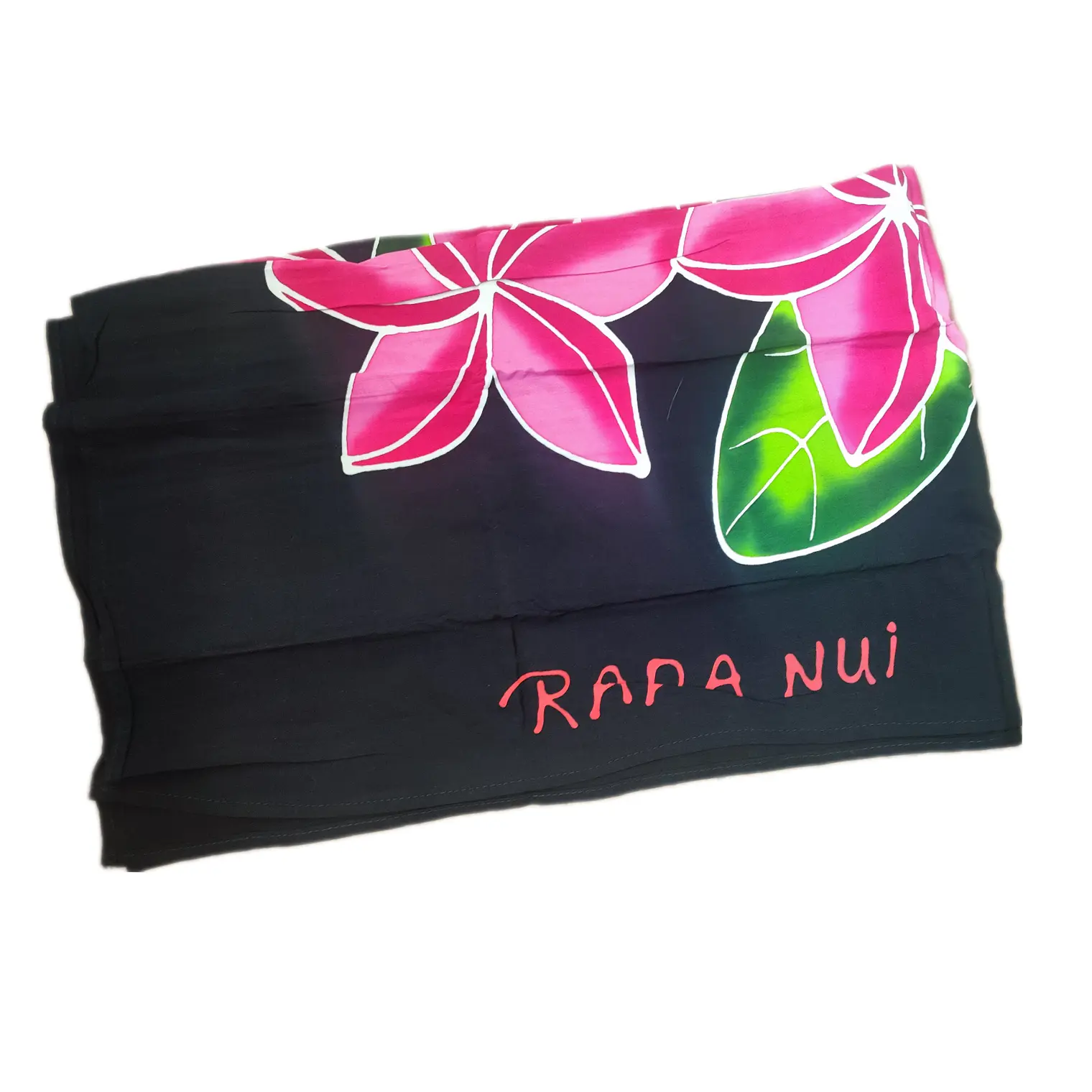 Pareo Corto negro/ tipanie fucsia rojo Napohe 1,75X0,6MTS 2
