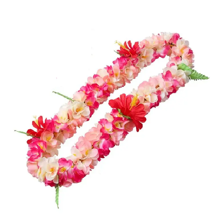 Leis Collar Flores Tipanie fucsia/beige e Hibiscos rojos 1