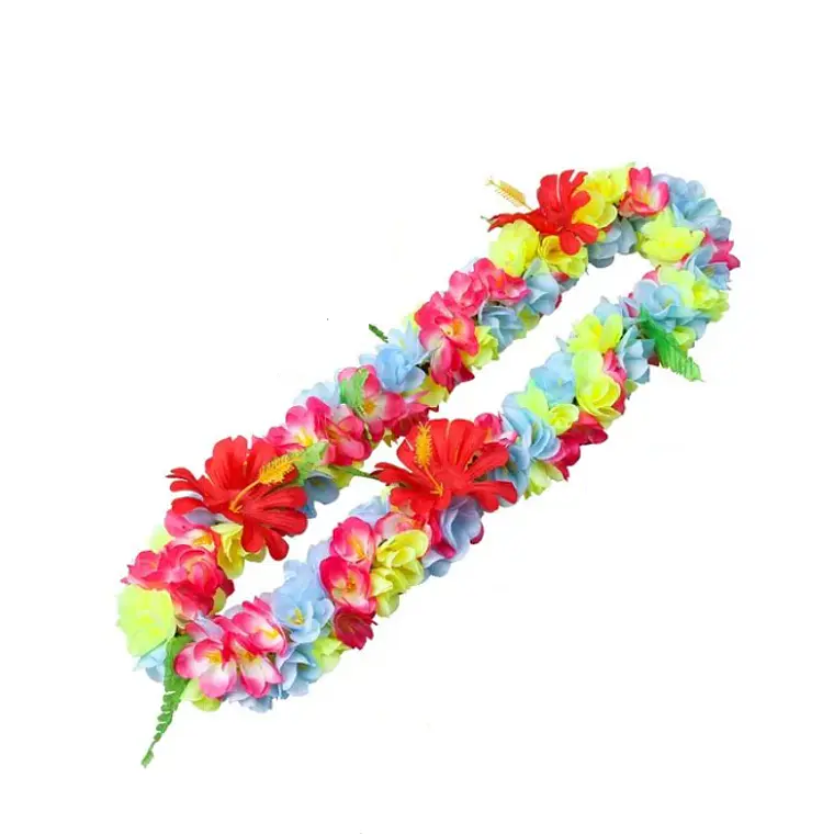 Collar Lei Flores Tipanie amarillo/celeste Con Hibiscos 1