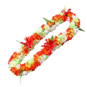 Collar Lei Flores Tipanie beige naranjo Con Hibiscos