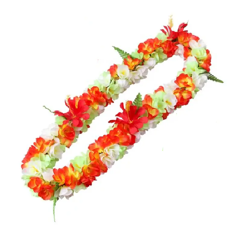 Collar Lei Flores Tipanie beige naranjo Con Hibiscos 1