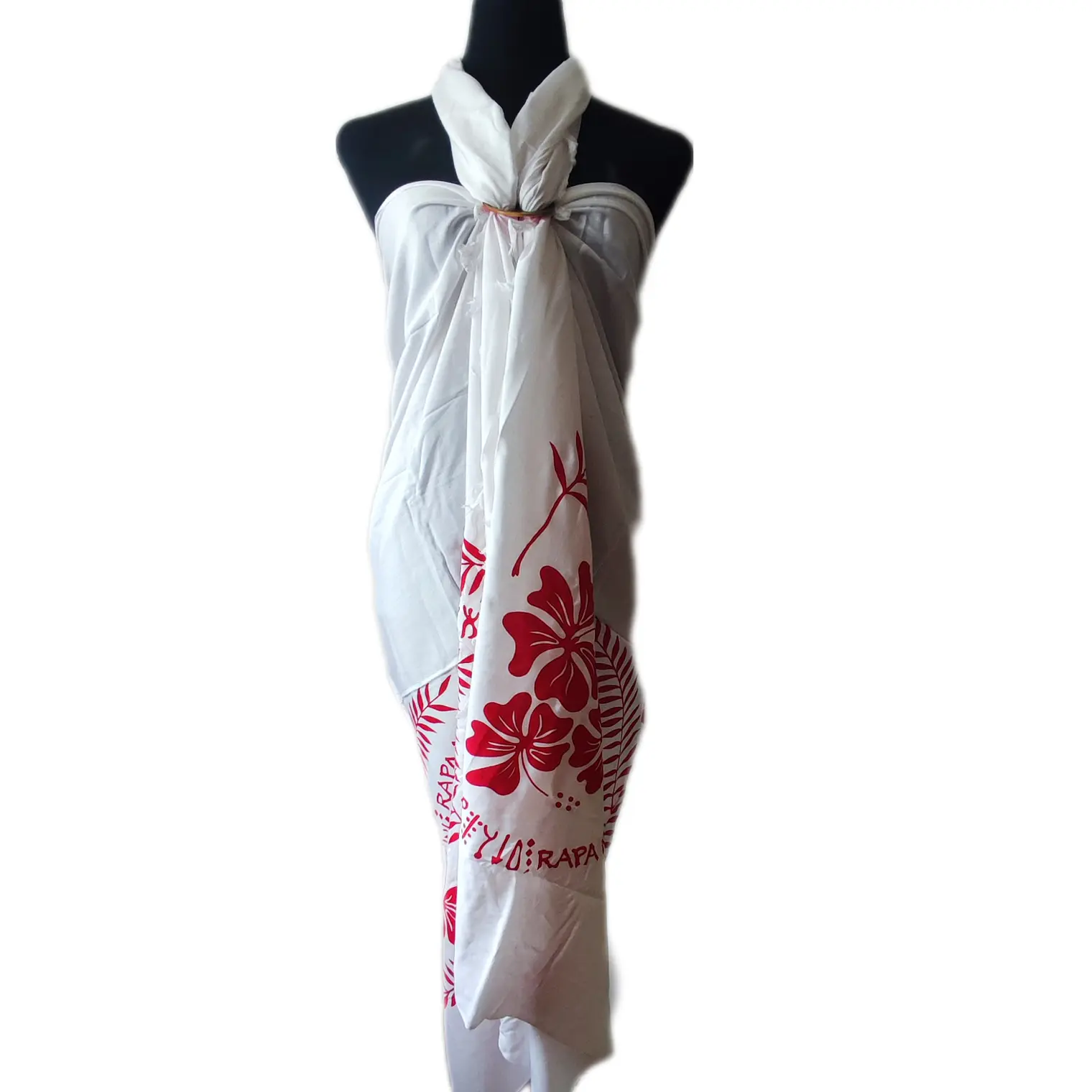 Pareo Hibisco Y Rongo Rongo blanco/rojo 1,75X1,15MTS 1