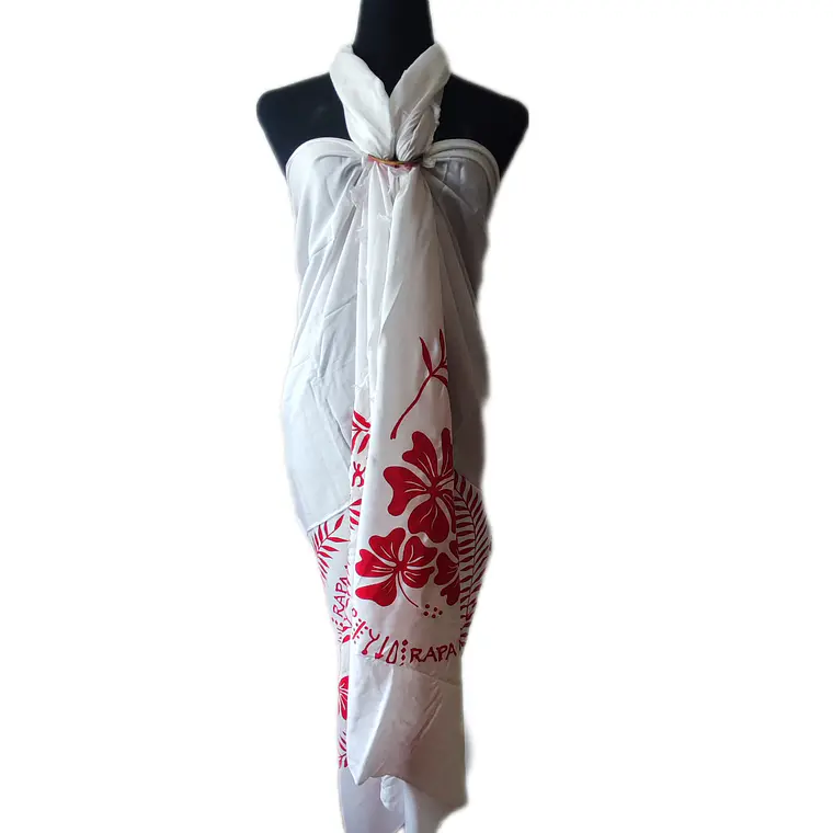 Pareo Hibisco Y Rongo Rongo blanco/rojo 1,75X1,15MTS 1