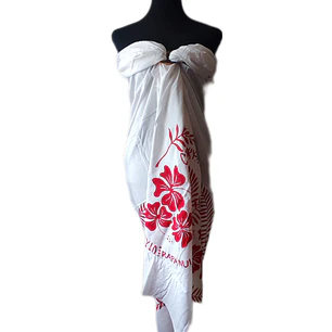 Pareo Hibisco Y Rongo Rongo blanco/rojo 1,75X1,15MTS