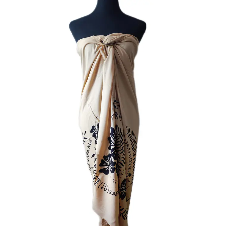 Pareo Hibisco Y Rongo Rongo beige/negro 1,75X1,15MTS 1