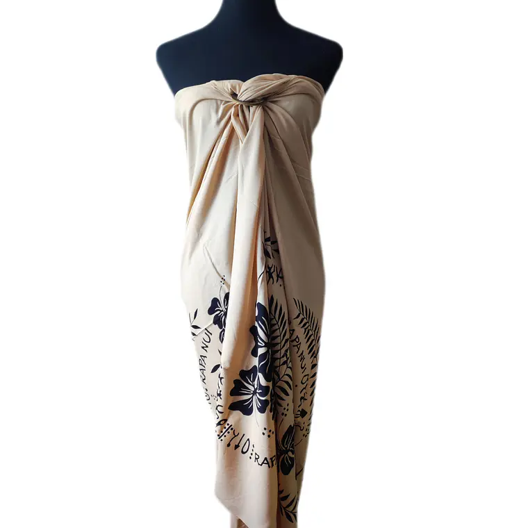Pareo Hibisco Y Rongo Rongo beige/negro 1,75X1,15MTS 3