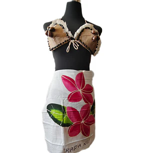 Pareo Corto blanco/ tipanie fucsia y hojas 1,75X0,6MTS