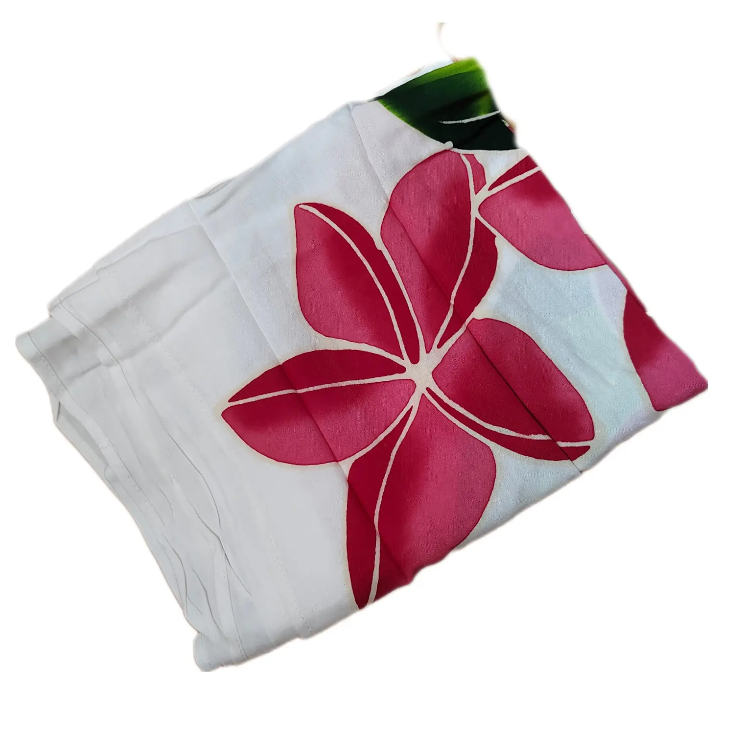 Pareo Corto blanco/ tipanie fucsia y hojas 1,75X0,6MTS 3