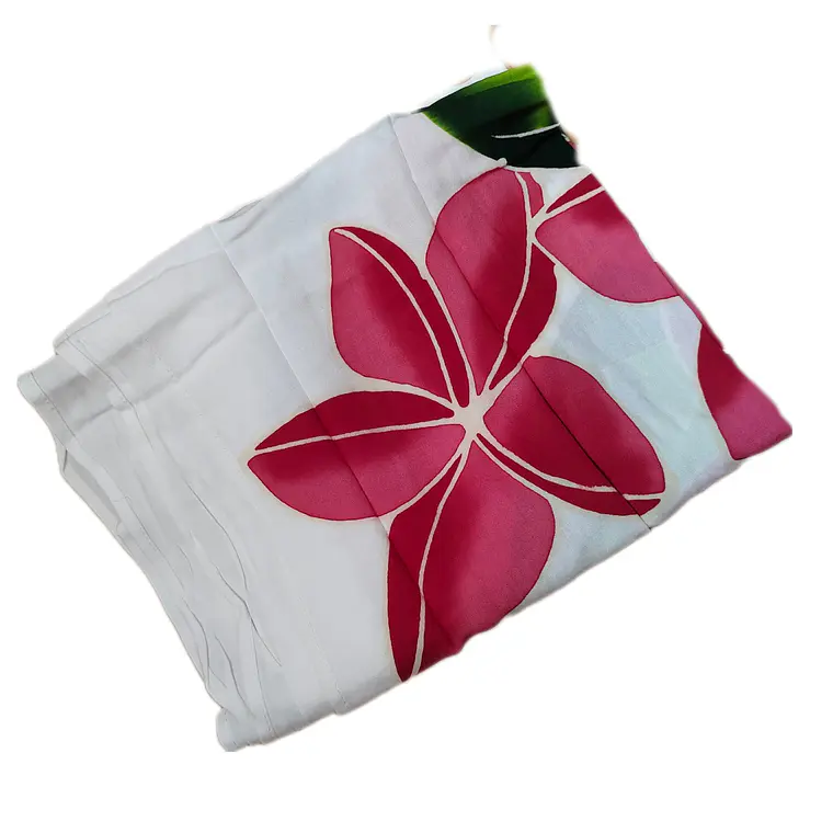 Pareo Corto blanco/ tipanie fucsia y hojas 1,75X0,6MTS 3