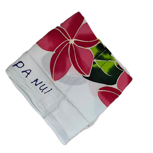 Pareo Corto blanco/ tipanie fucsia y hojas 1,75X0,6MTS