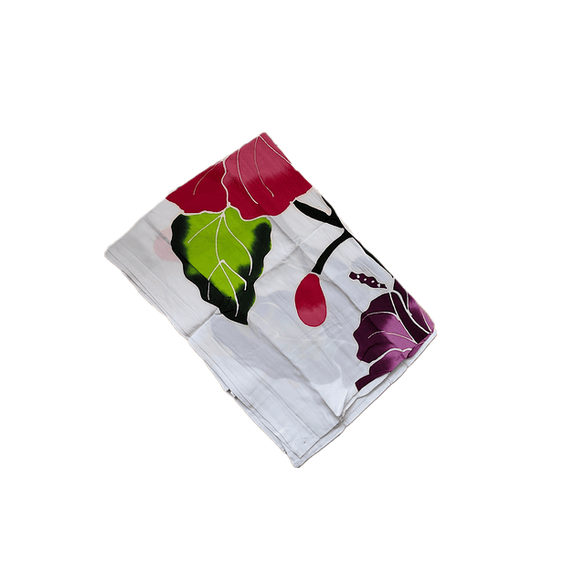 Pareo Corto blanco/ hibisco fucsia y lila Napohe 1,75X0,6MTS