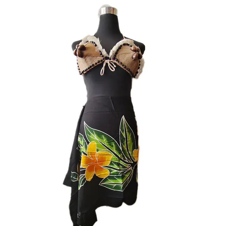 Pareo Corto negro/ flor amarillo naranjo Napohe 1,75X0,6MTS 1