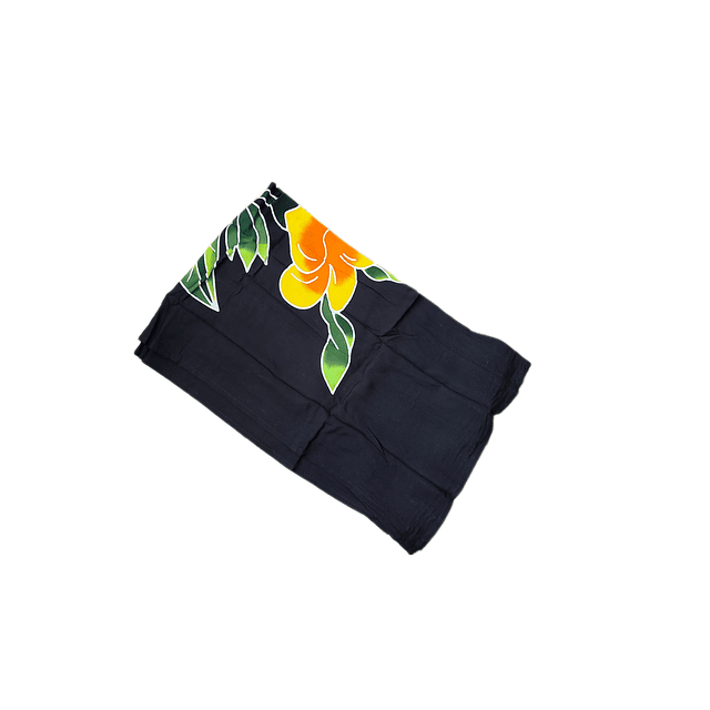 Pareo Corto negro/ flor amarillo naranjo Napohe 1,75X0,6MTS