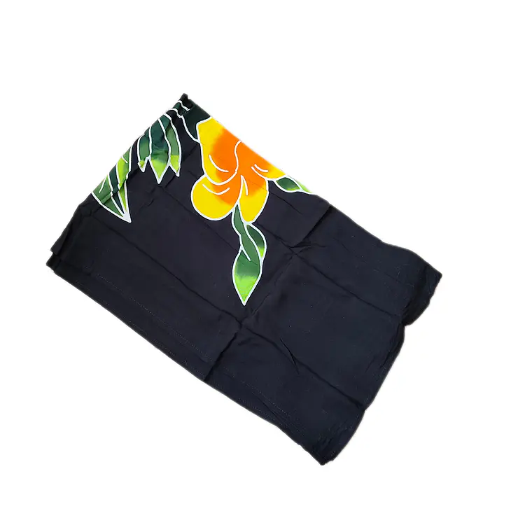 Pareo Corto negro/ flor amarillo naranjo Napohe 1,75X0,6MTS 3