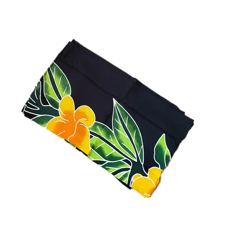 Pareo Corto negro/ flor amarillo naranjo Napohe 1,75X0,6MTS 4