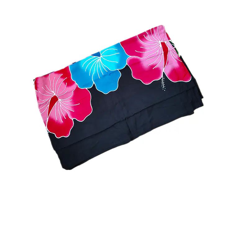 Pareo Corto negro/ hibisco fucsia, azul lila 1,75X0,6MT 4