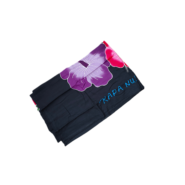 Pareo Corto negro/ hibisco fucsia, azul lila 1,75X0,6MT