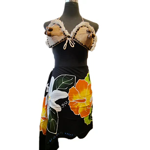 Pareo Corto negro/ hibisco naranjo 1,75X0,6MT