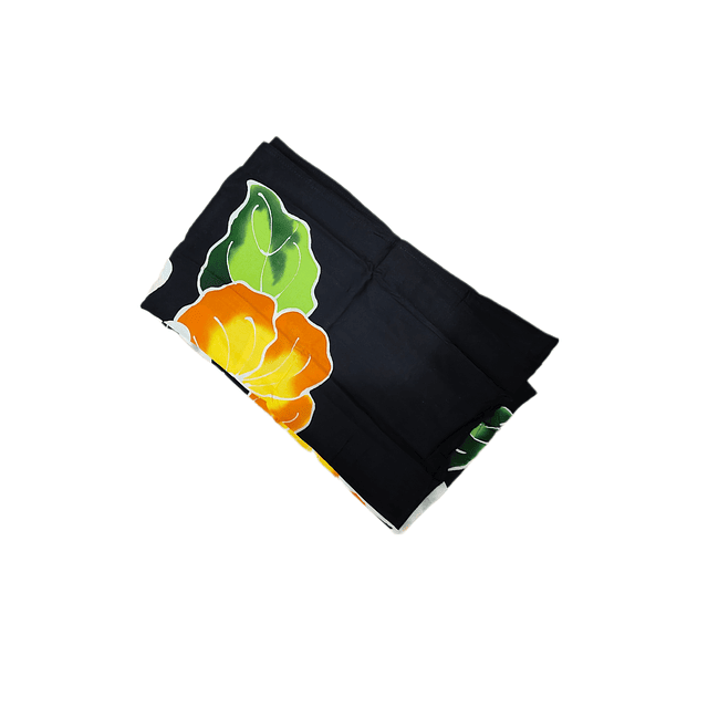 Pareo Corto negro/ hibisco naranjo 1,75X0,6MT