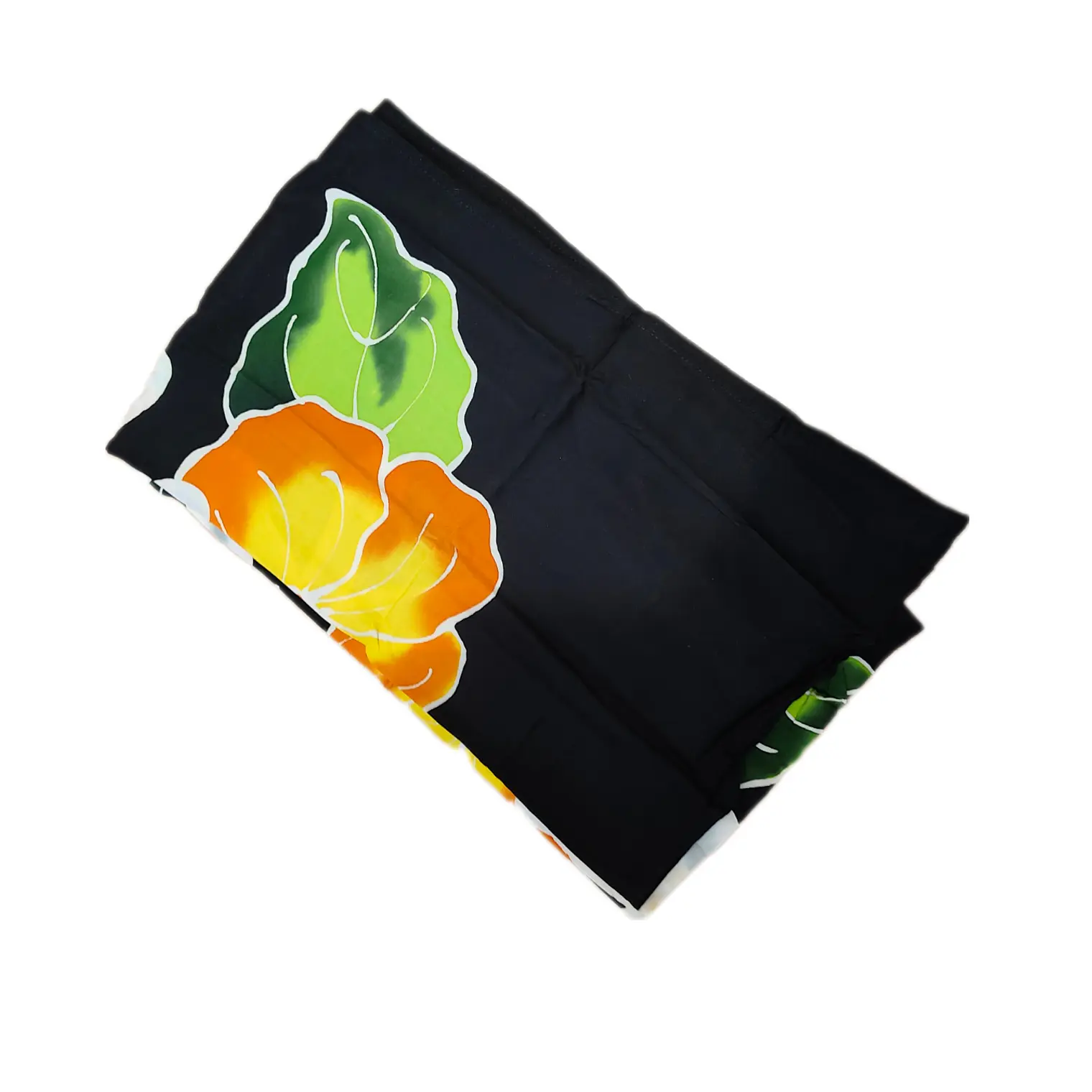 Pareo Corto negro/ hibisco naranjo 1,75X0,6MT 2