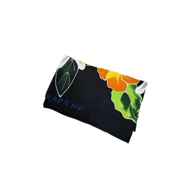 Pareo Corto negro/ hibisco naranjo 1,75X0,6MT