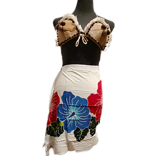 Pareo Corto blanco/ hibisco fucsia, azul y lila 1,75X0,6MT