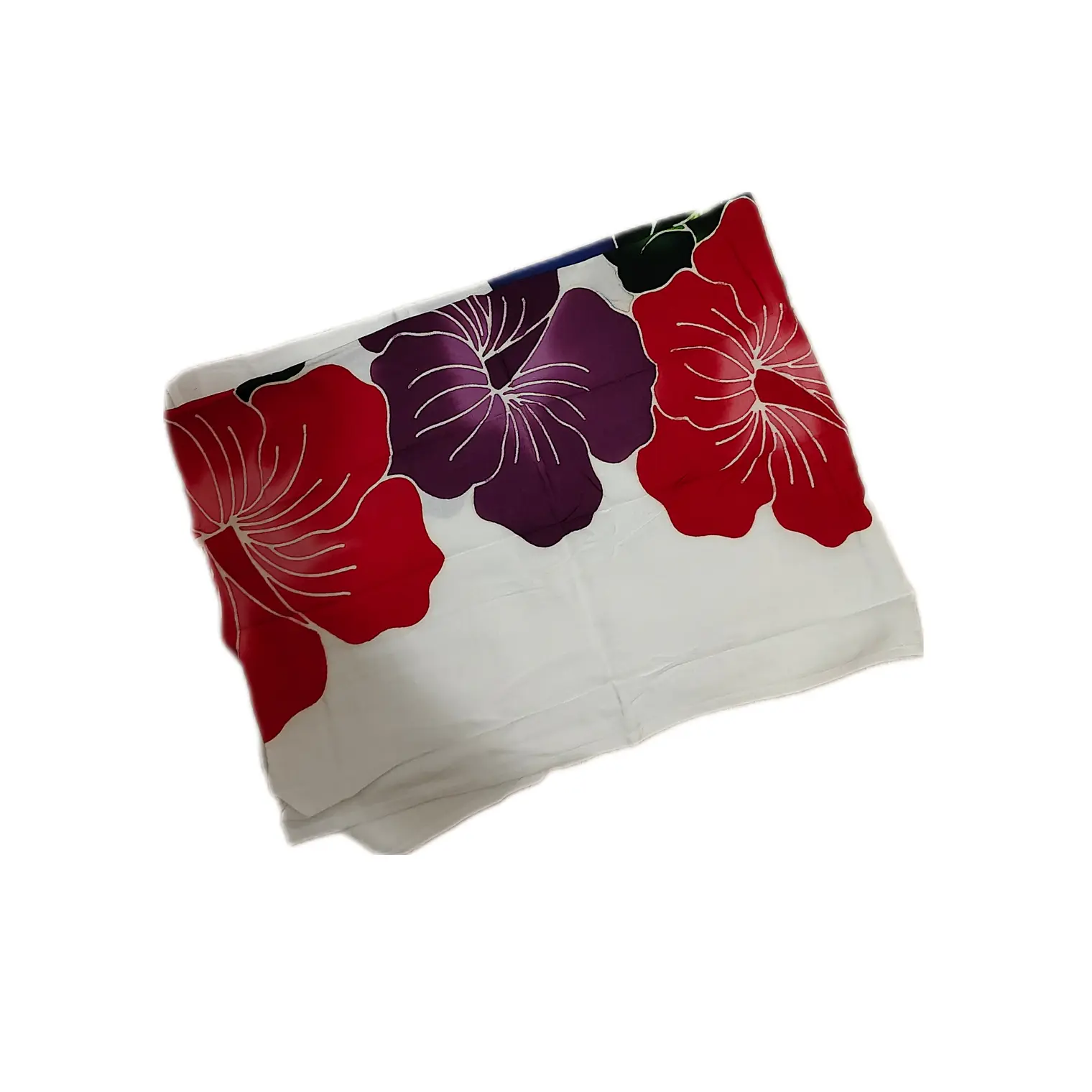 Pareo Corto blanco/ hibisco fucsia, azul y lila 1,75X0,6MT 3