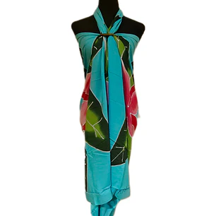 Pareo Celeste con tipanie fucsia Napohe 1,75x1,15mts