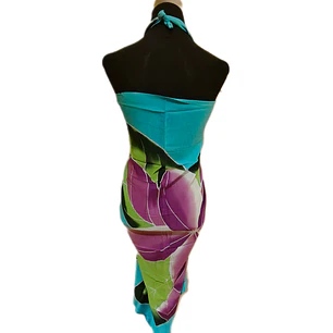 Pareo Celeste con tipanie lila Napohe 1,75x1,15mts