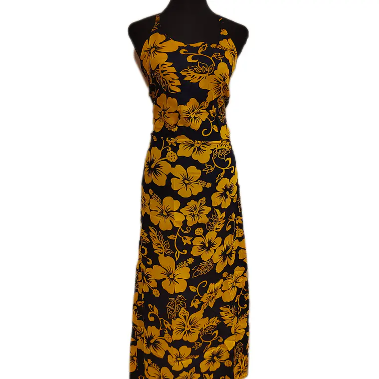 Vestido Marama azul con Hibisco amarillo napohe 7
