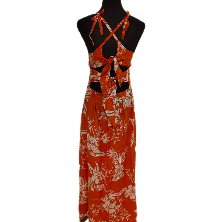 Vestido Marama naranjo con Hibisco blanco napohe 3