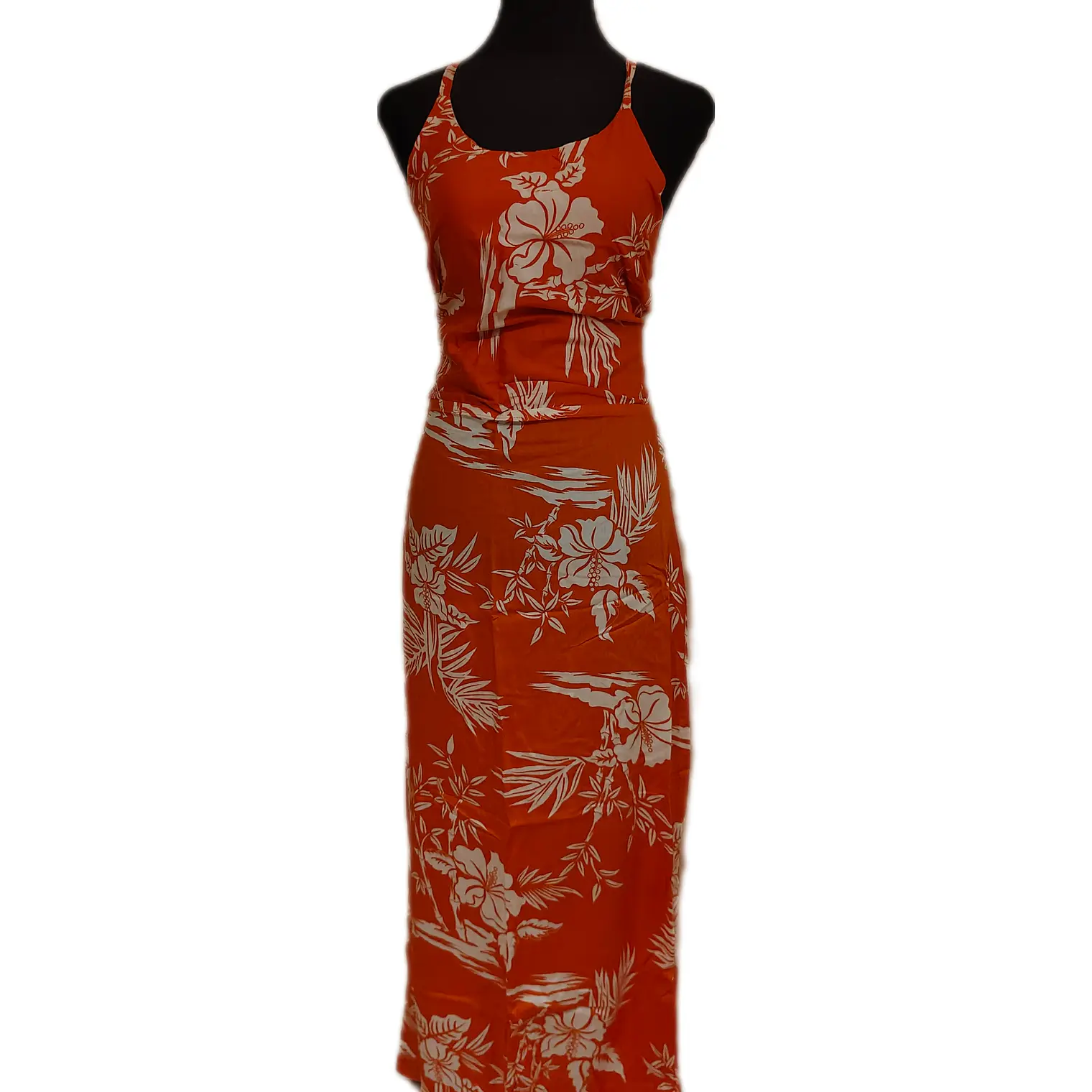 Vestido Marama naranjo con Hibisco blanco napohe 6