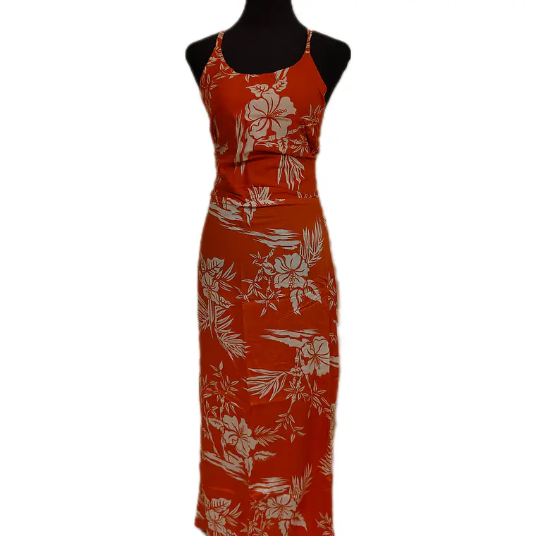 Vestido Marama naranjo con Hibisco blanco napohe 6