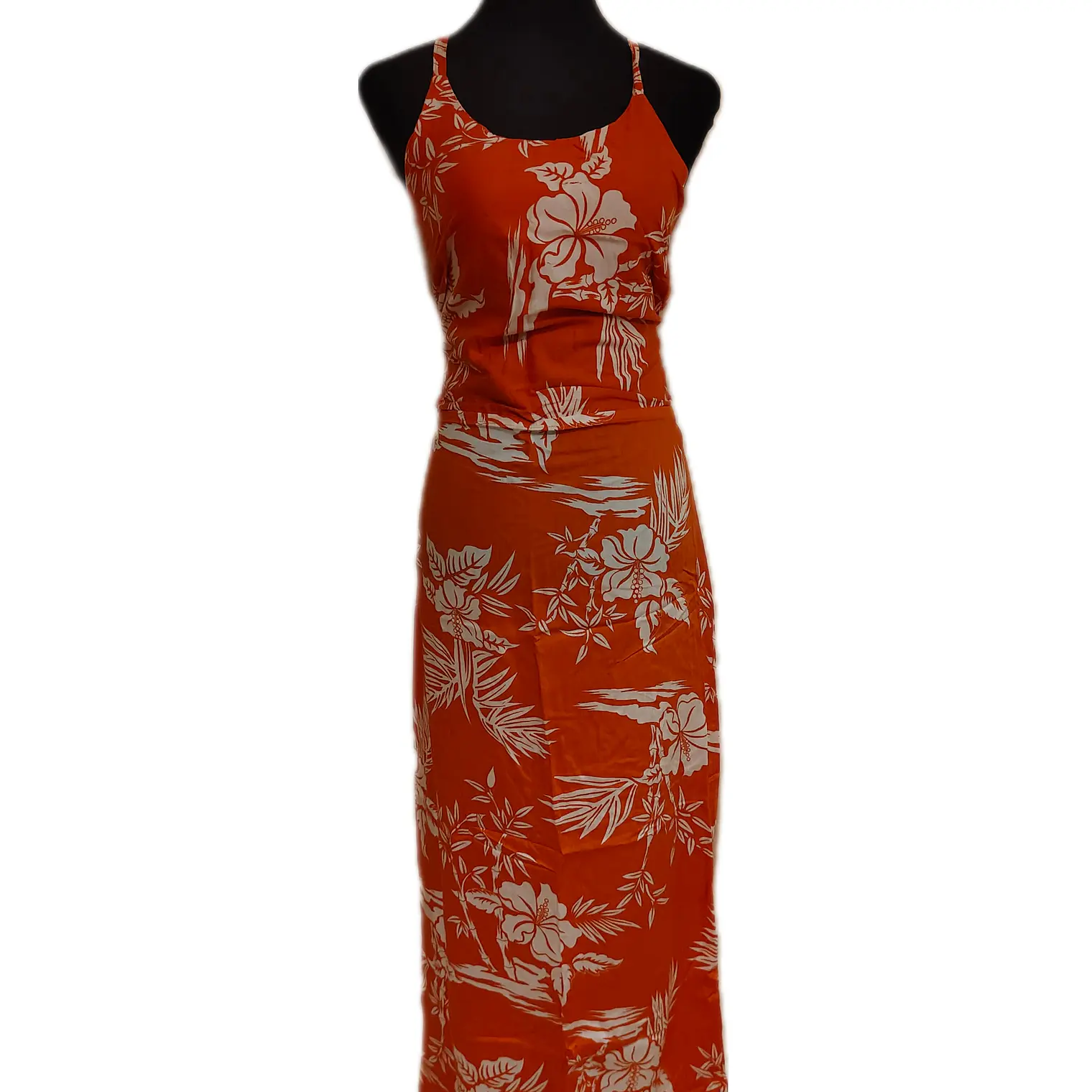 Vestido Marama naranjo con Hibisco blanco napohe 7