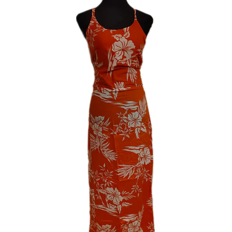 Vestido Marama naranjo con Hibisco blanco napohe 7